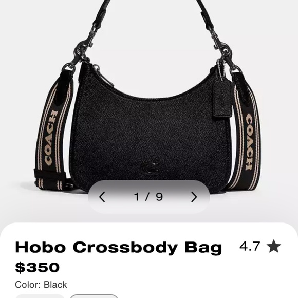 COACH Signature Coated Canvas Hobo Solid Black Crossbody - Picture 9 of 10